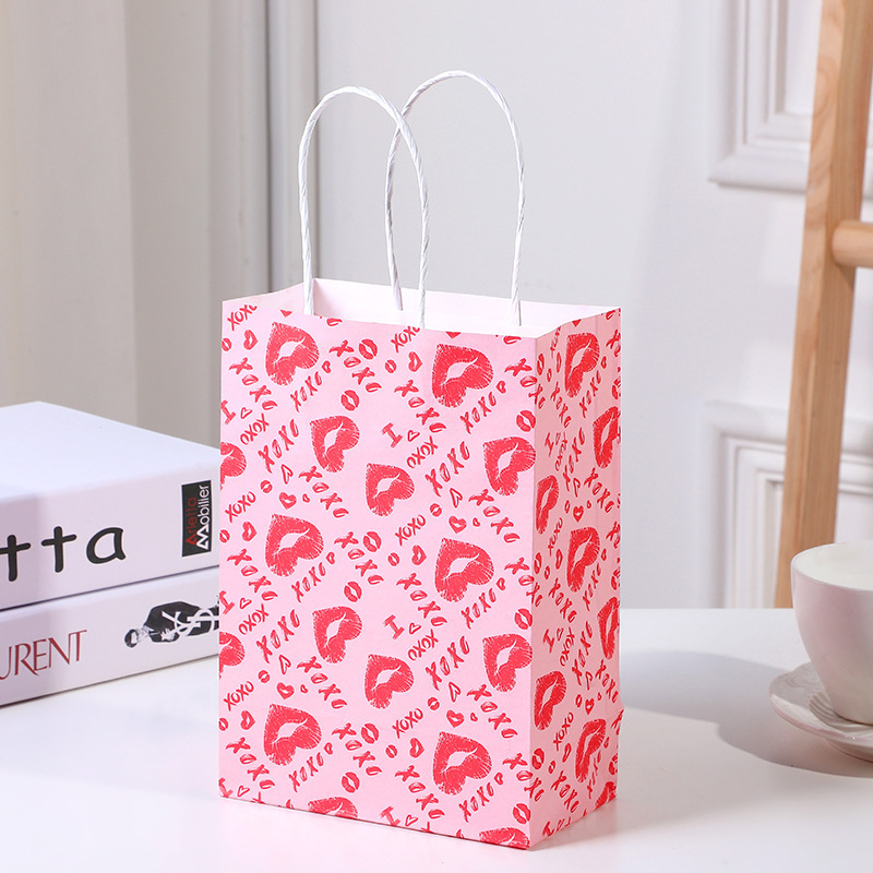 Bolsa De Regalo Para San Valentín Con Estampado De Labios En Color Rosa (27 X 21 X 11 Cm) - mymoonlampes
