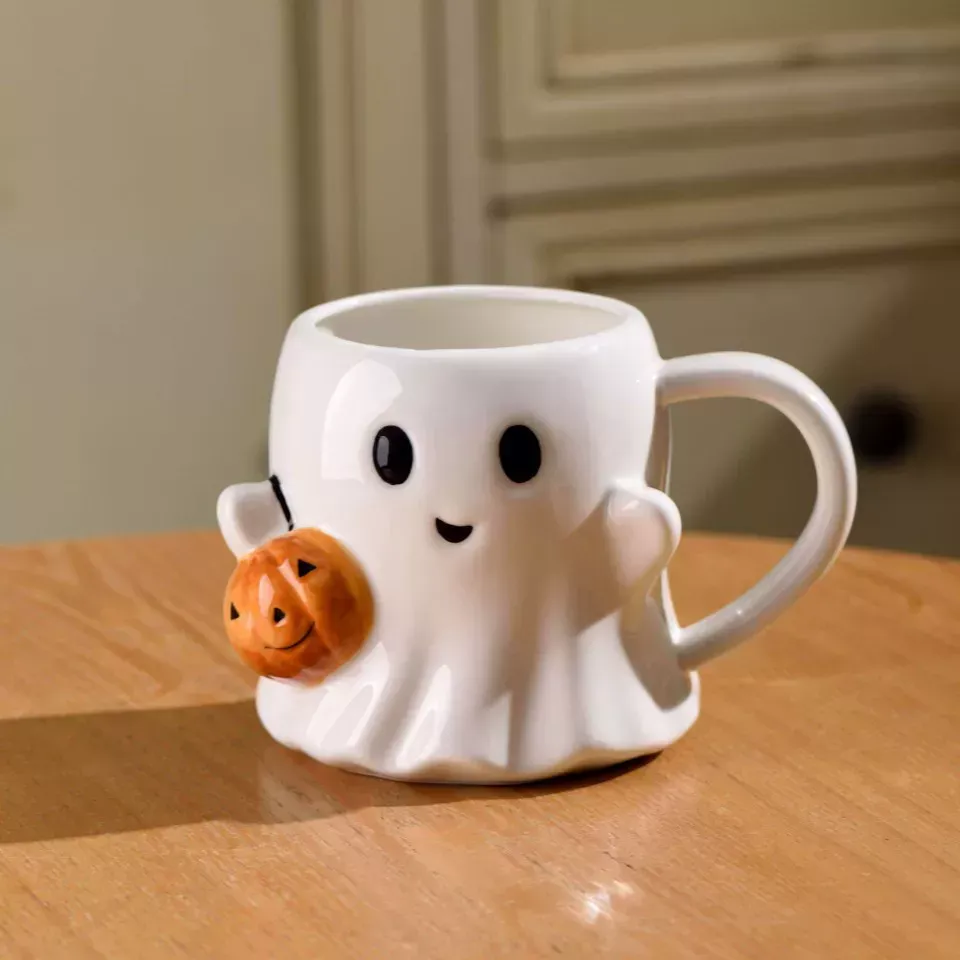 Taza De Cerámica Con Diseño De Fantasma Adorable Para Halloween: Un Regalo Espeluznante Pero Dulce Para Niños Y Adultos, Ideal Para Café O Chocolate Caliente. - mymoonlampes