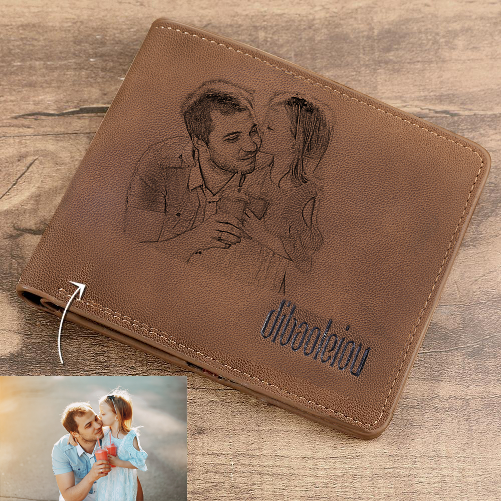 Foto Cartera Plegable Personalizada para Hombre - Cuero Marrón para Él