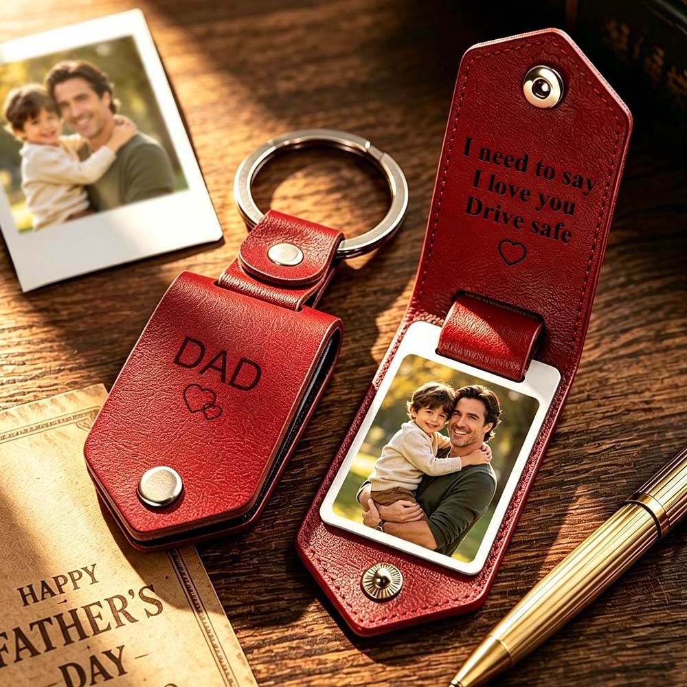 Llavero De Cuero Grabado Personalizado Con Foto, Llavero Con Imagen Personalizada, Regalo Seguro Para Papá, Regalo De Aniversario Para Marido - mymoonlampes