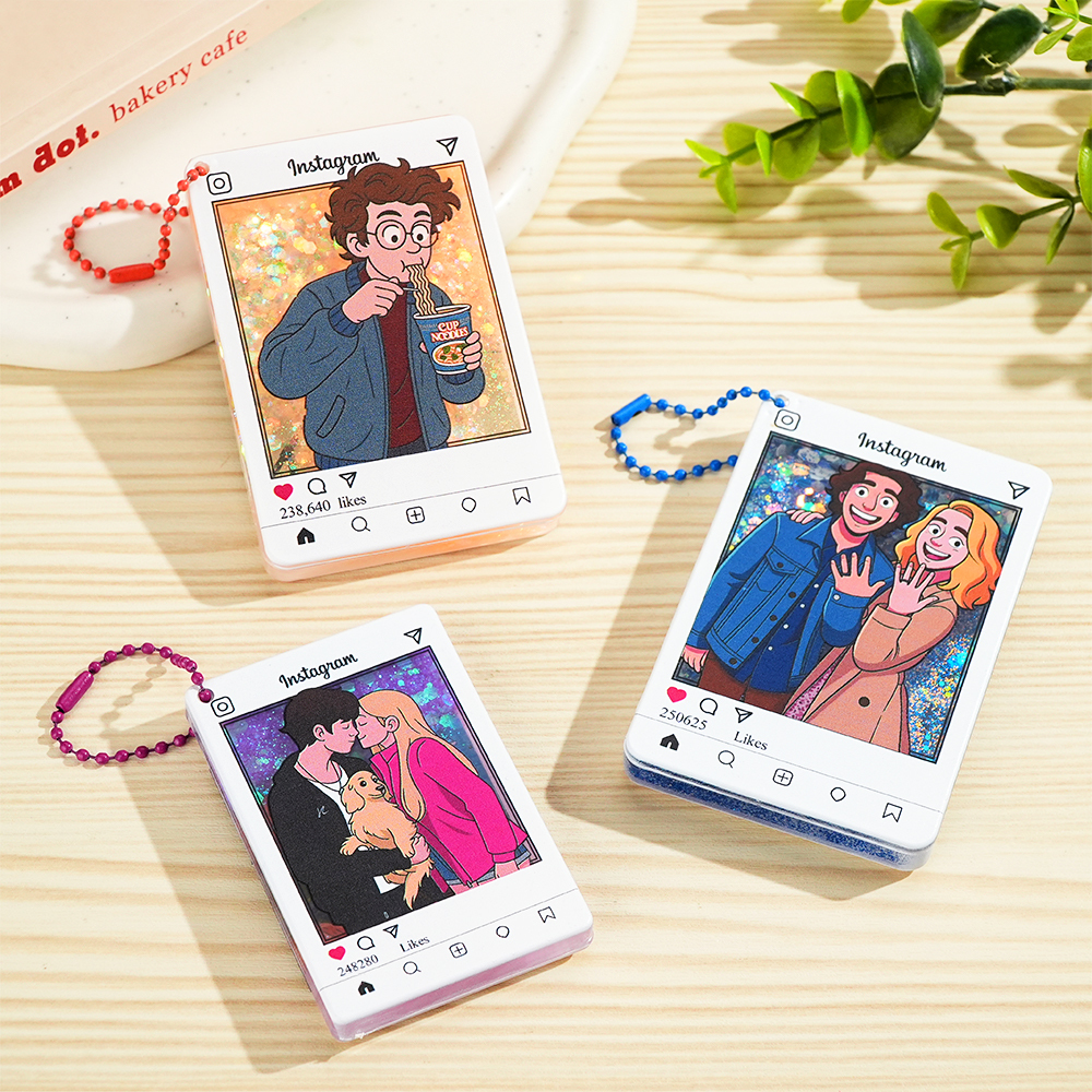 Llavero Acrílico Con Foto De Dibujos Animados Personalizada Y Purpurina, Estilo Instagram, Regalo Personalizado - mymoonlampes