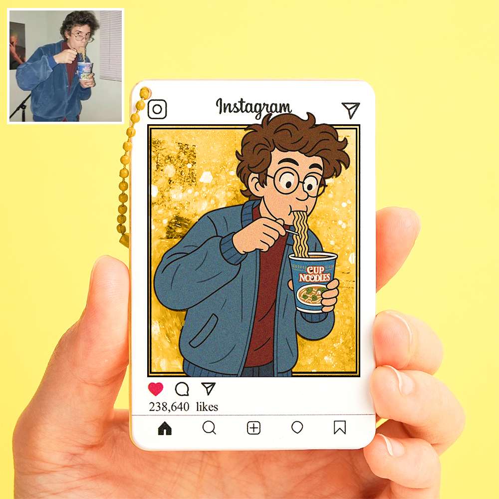 Llavero Acrílico Con Foto De Dibujos Animados Personalizada Y Purpurina, Estilo Instagram, Regalo Personalizado - mymoonlampes