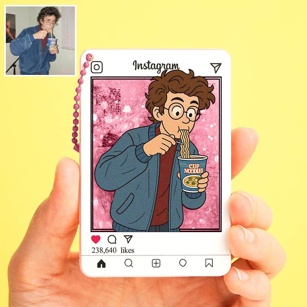 Llavero Acrílico Con Foto De Dibujos Animados Personalizada Y Purpurina, Estilo Instagram, Regalo Personalizado - mymoonlampes