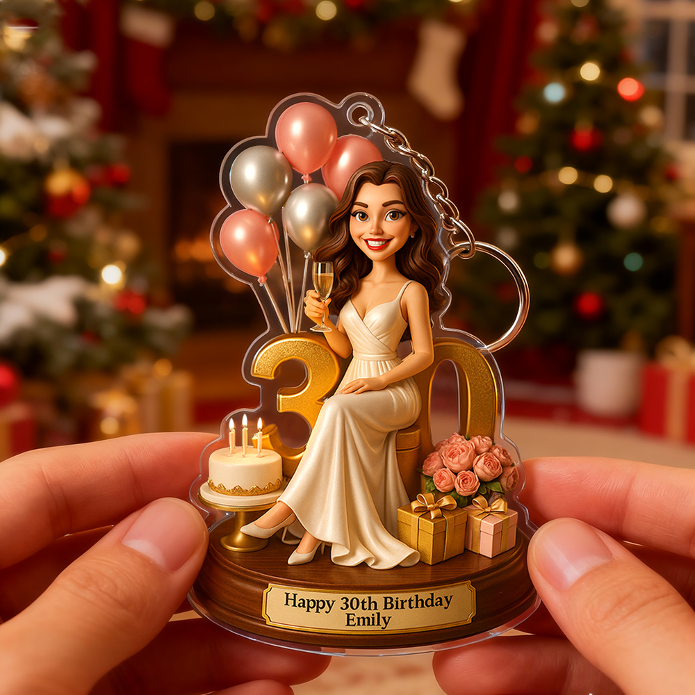 Llavero Acrílico Con Caricatura Personalizada De Mujer, Ideal Como Regalo De Navidad O Para El 50 Cumpleaños. Efecto 3d E Impresión 2d. - mymoonlampes