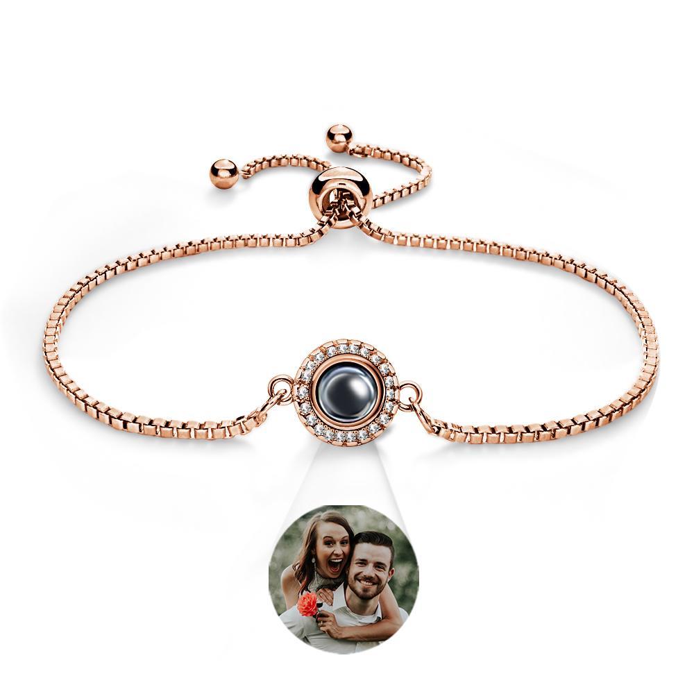 Pulsera De Proyección De Fotos Personalizada, Pulsera Ajustable De Circonita Redonda, Regalo Del Día De San Valentín - milamparaluna