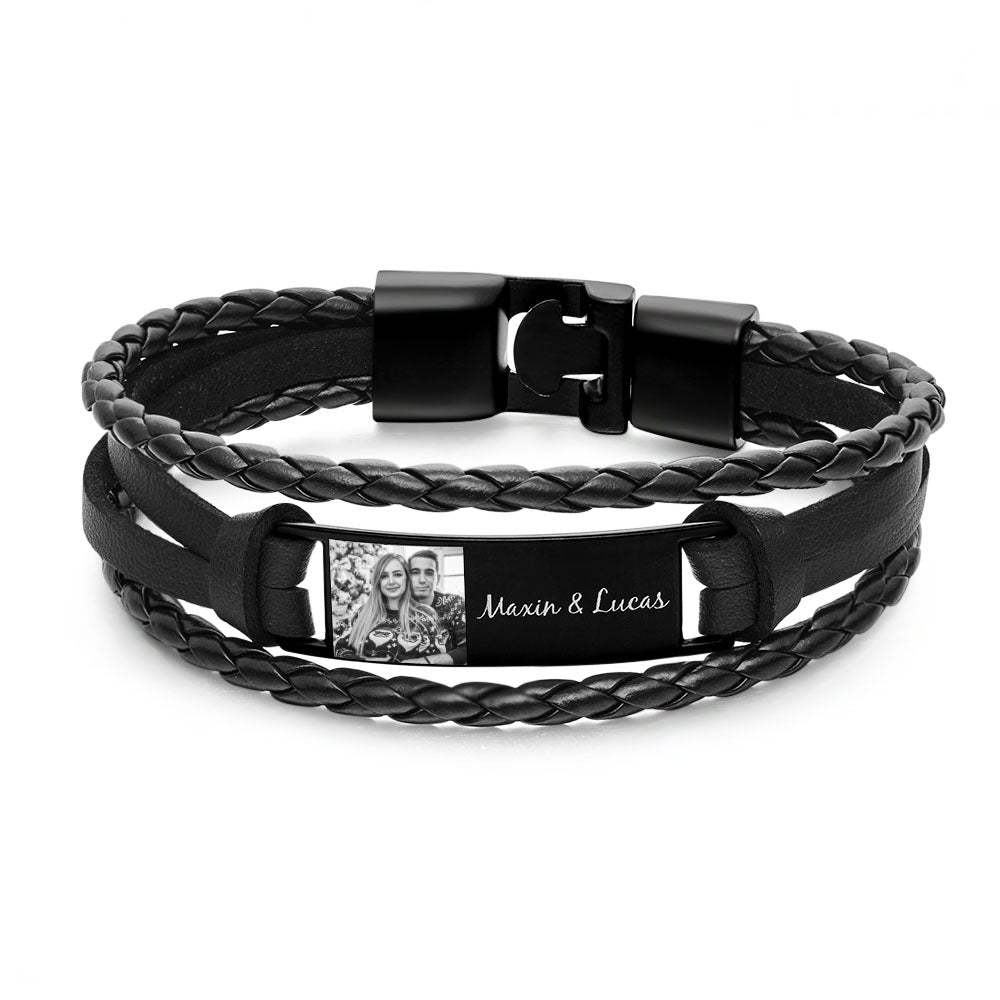 Pulseras Personalizadas Para Hombre, Pulsera Grabada De Cuero Con Foto, Los Mejores Regalos De Navidad Para Él - milamparaluna