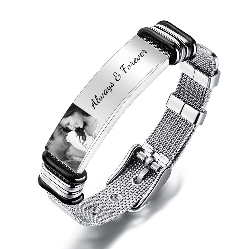 Foto Personalizada Y Pulsera De Acero Inoxidable Grabada, Los Mejores Regalos Para Hombres, Regalo Para Parejas - milamparaluna