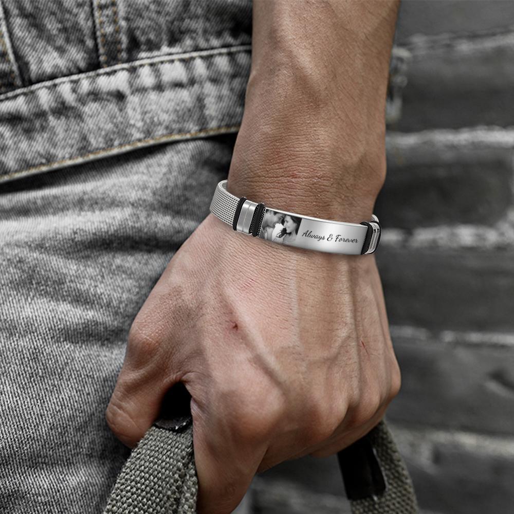 Foto Personalizada Y Pulsera De Acero Inoxidable Grabada, Los Mejores Regalos Para Hombres, Regalo Para Parejas - milamparaluna