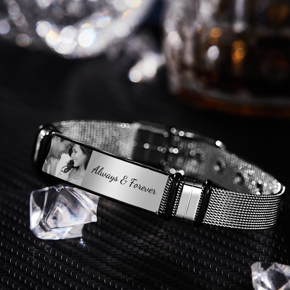 Foto Personalizada Y Pulsera De Acero Inoxidable Grabada, Los Mejores Regalos Para Hombres, Regalo Para Parejas - milamparaluna