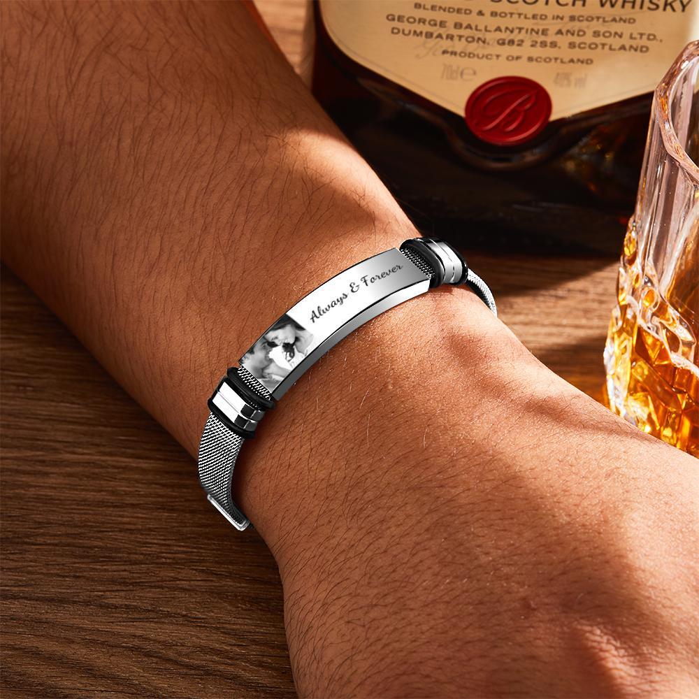Foto Personalizada Y Pulsera De Acero Inoxidable Grabada, Los Mejores Regalos Para Hombres, Regalo Para Parejas - milamparaluna