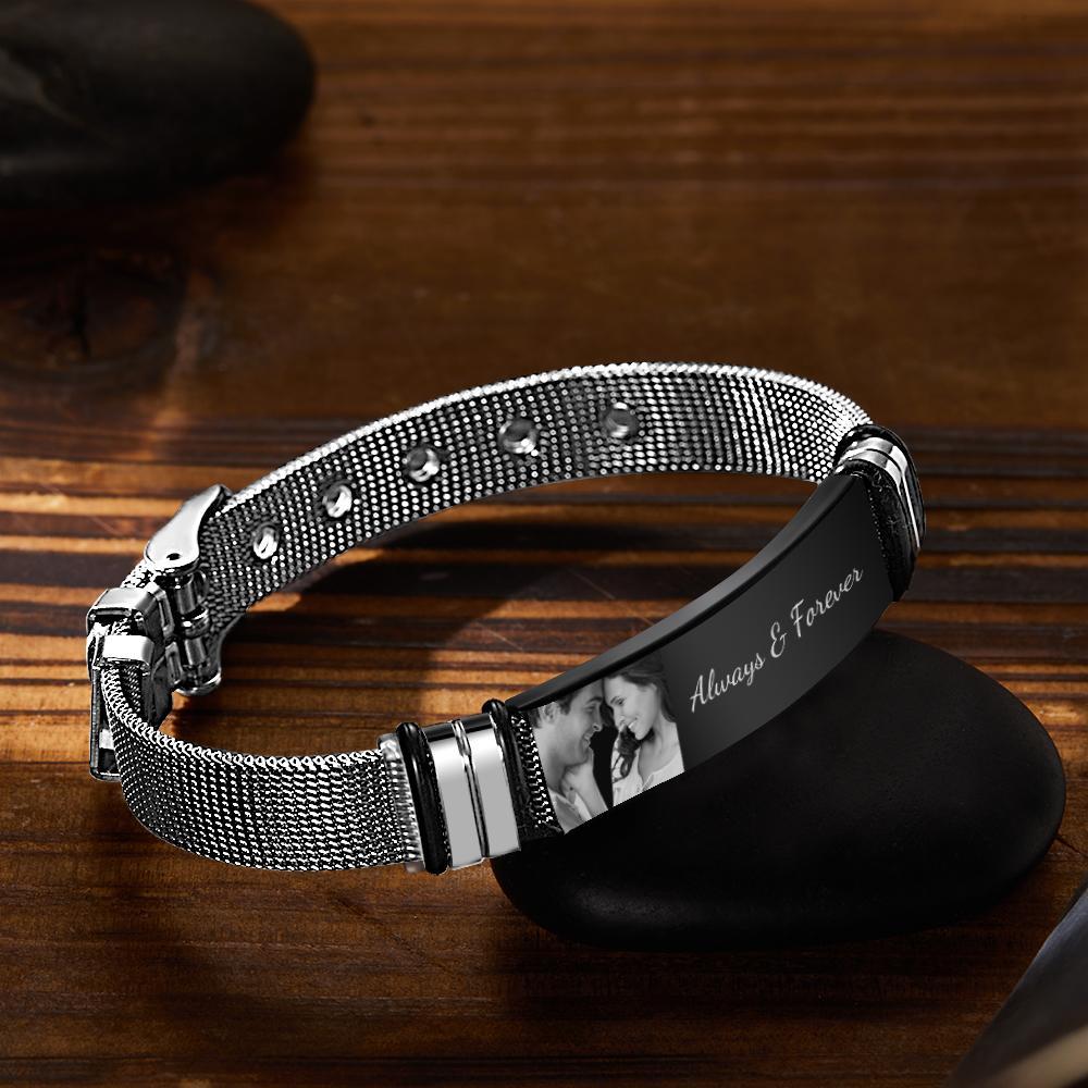 Foto Personalizada Y Pulsera De Acero Inoxidable Grabada, Los Mejores Regalos Para Hombres, Regalo Para Parejas - milamparaluna
