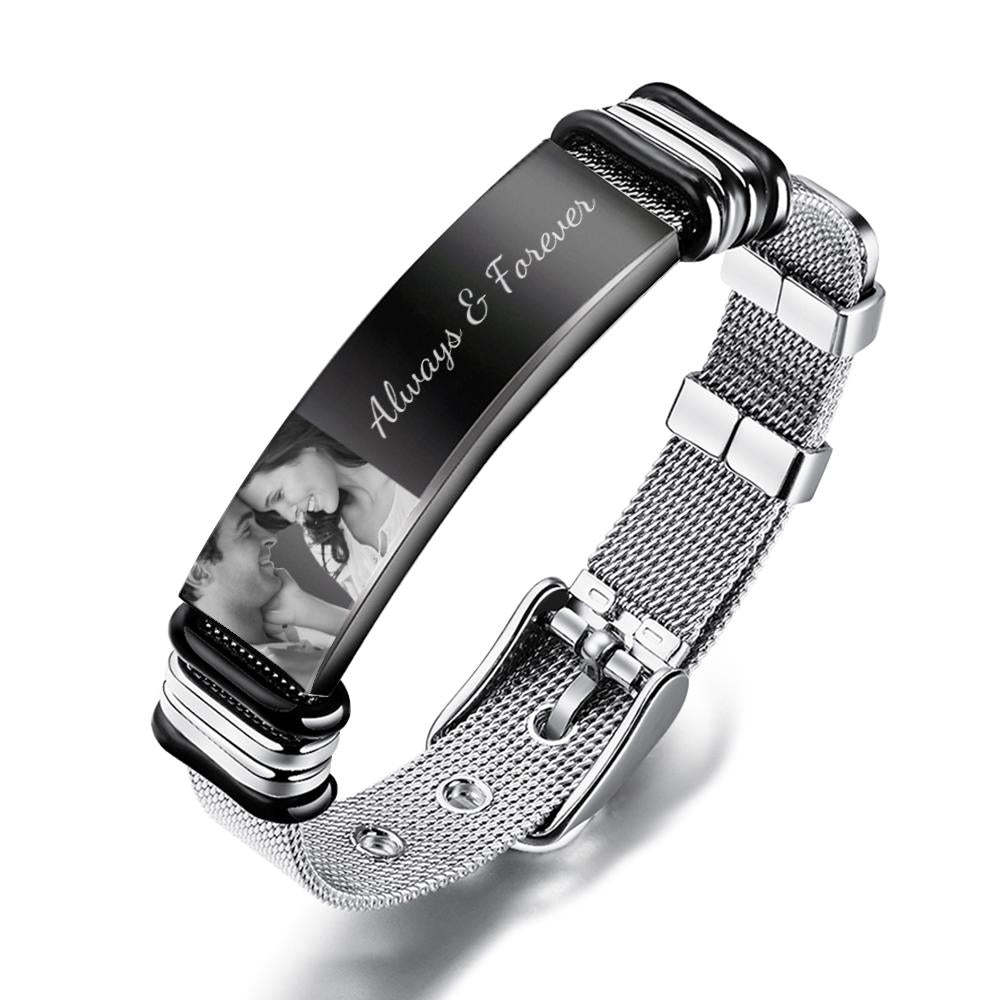 Foto Personalizada Y Pulsera De Acero Inoxidable Grabada, Los Mejores Regalos Para Hombres, Regalo Para Parejas - milamparaluna