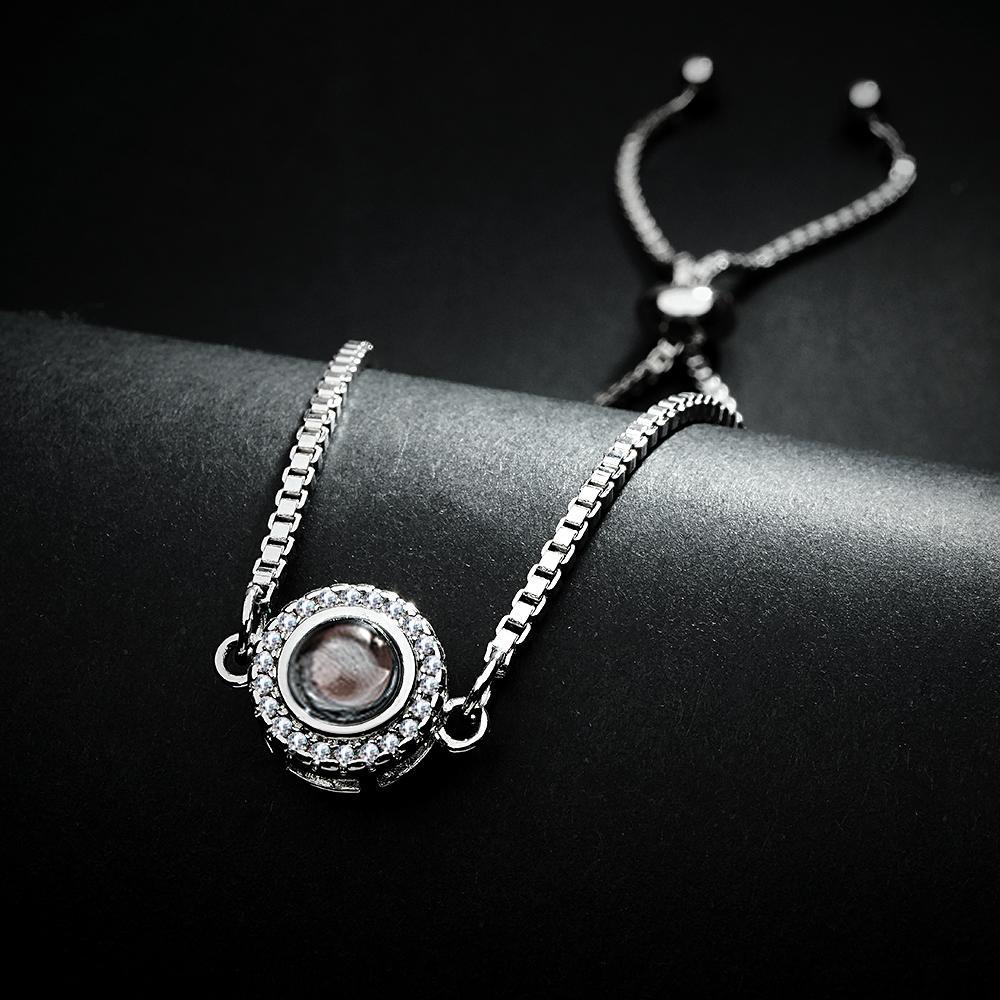 Pulsera De Proyección De Fotos Personalizada, Pulsera Ajustable De Circonita Redonda, Regalo Del Día De San Valentín - milamparaluna