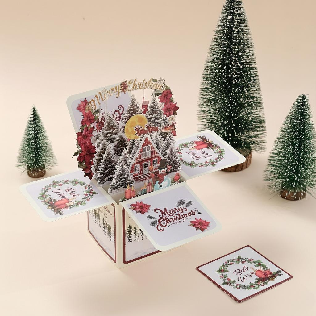 Tarjeta De Felicitación Navideña 3d - Casa Del Árbol - mymoonlampes