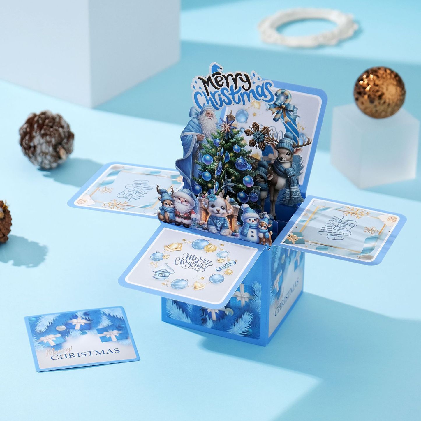 Tarjeta De Felicitación Navideña 3d - Azul - mymoonlampes