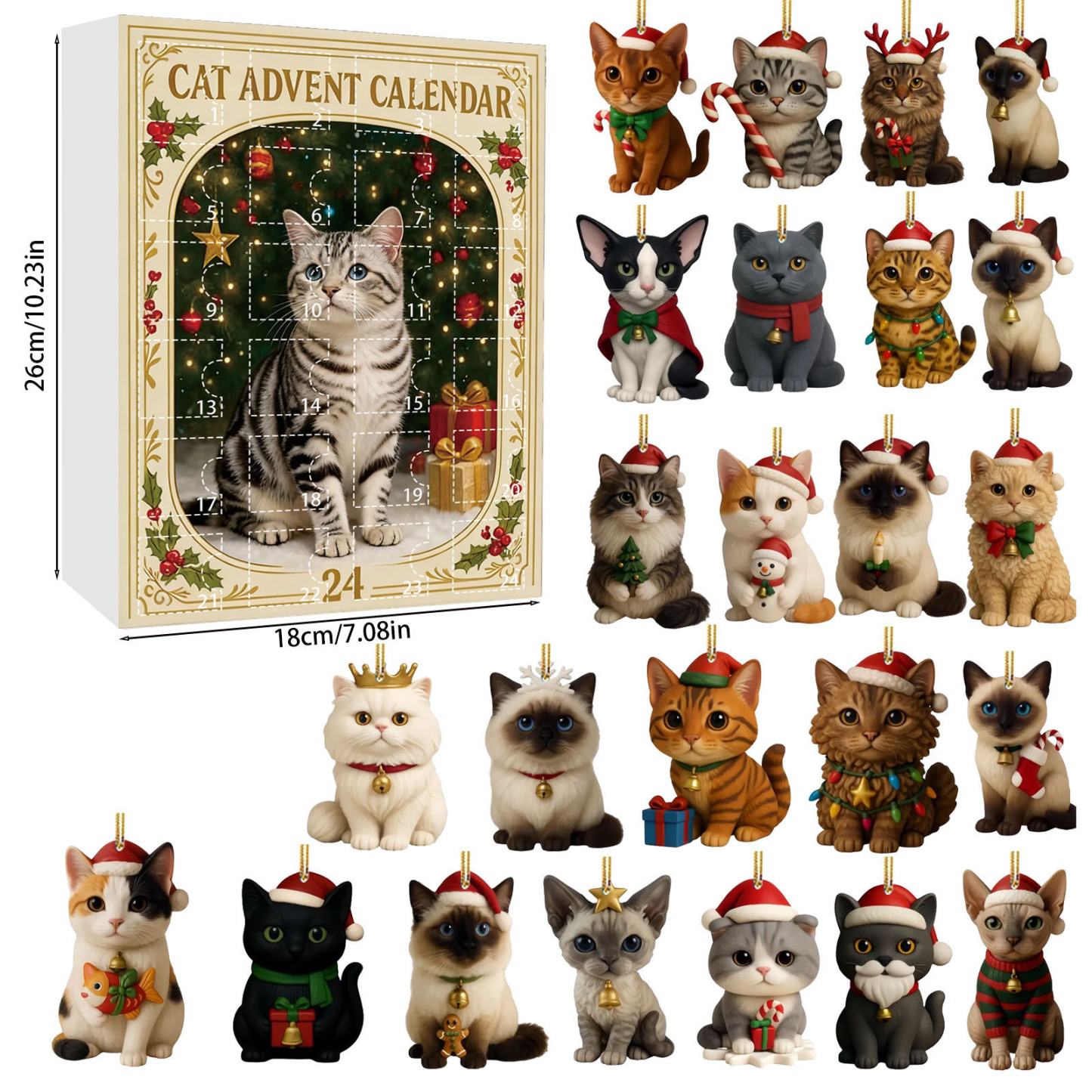 Calendario De Adviento Con 24 Adornos Navideños Únicos De Gatos En Acrílico 2d. Regalo Ideal Para Amantes De Las Mascotas. - mymoonlampes