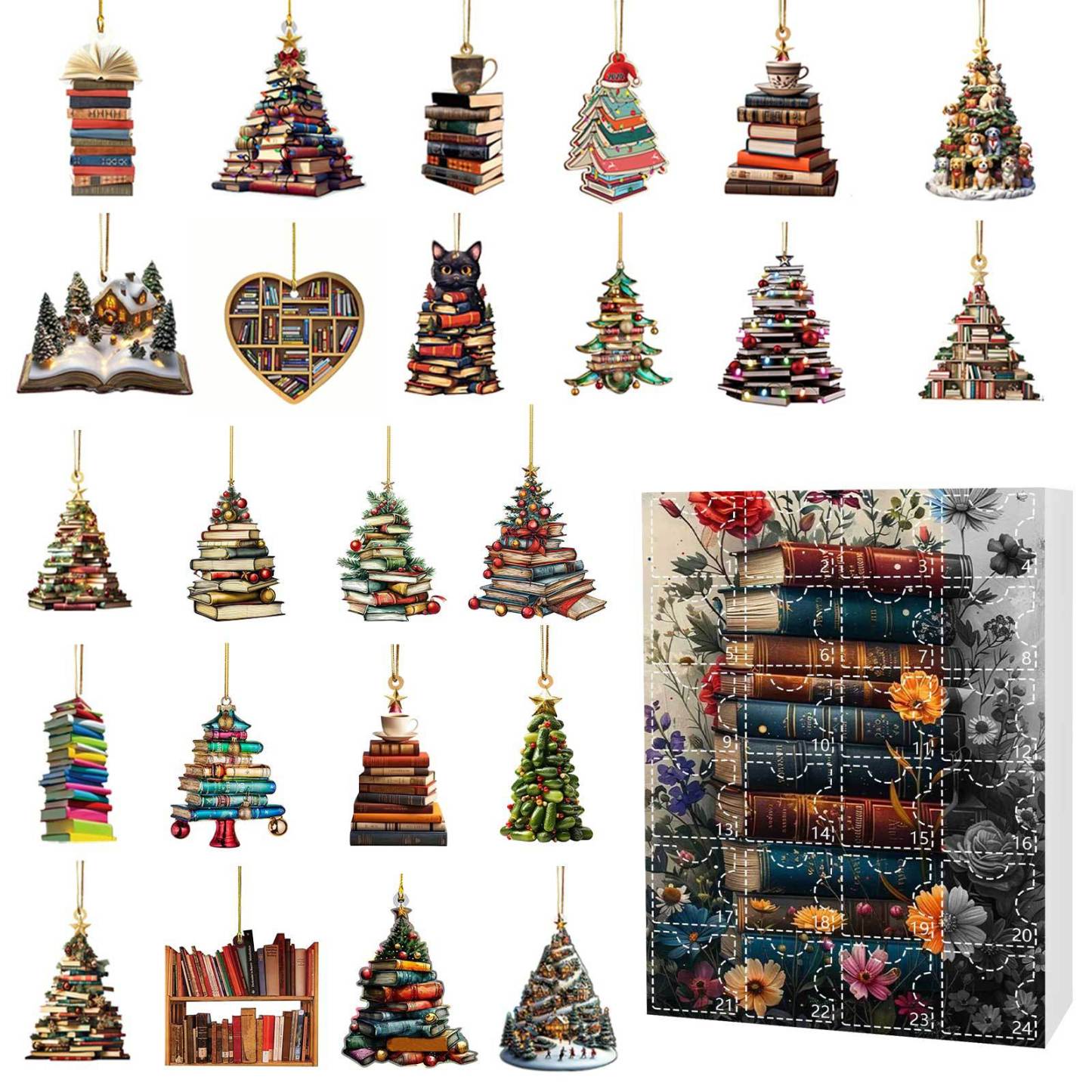 Calendario De Adviento Con Cuenta Atrás Para Navidad, 24 Adornos Navideños Únicos En Acrílico 2d Con Forma De Libro. - mymoonlampes