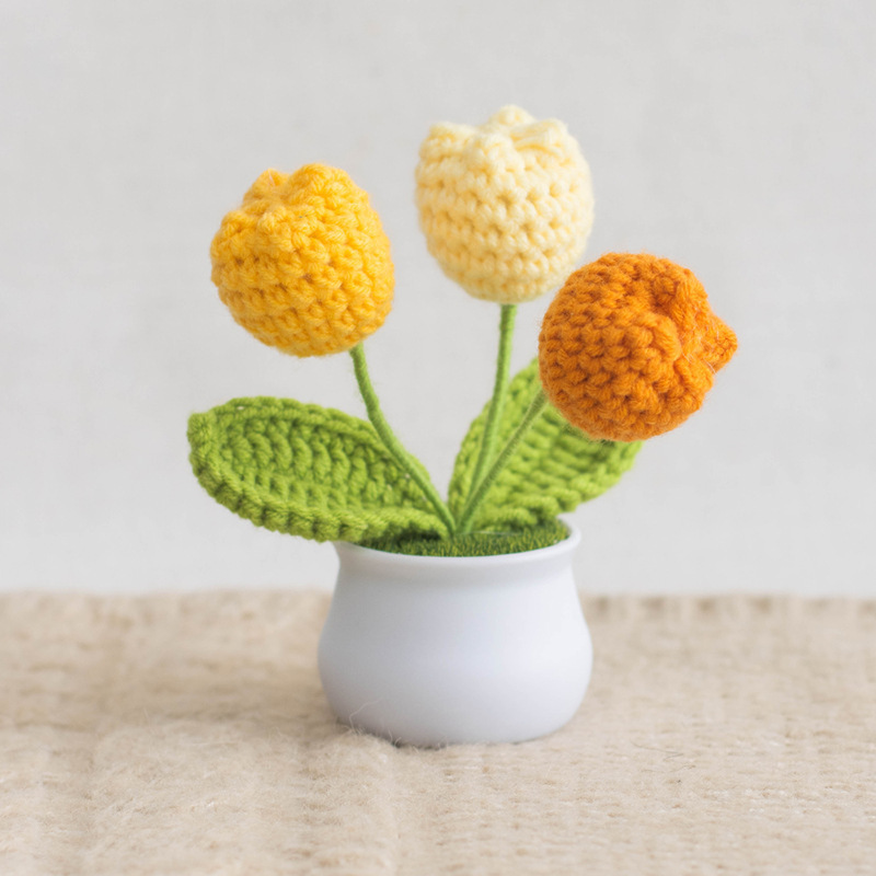Adorno De Tulipán Tejido En Maceta, Regalo Perfecto Para Los Amantes De Las Plantas - mymoonlampes