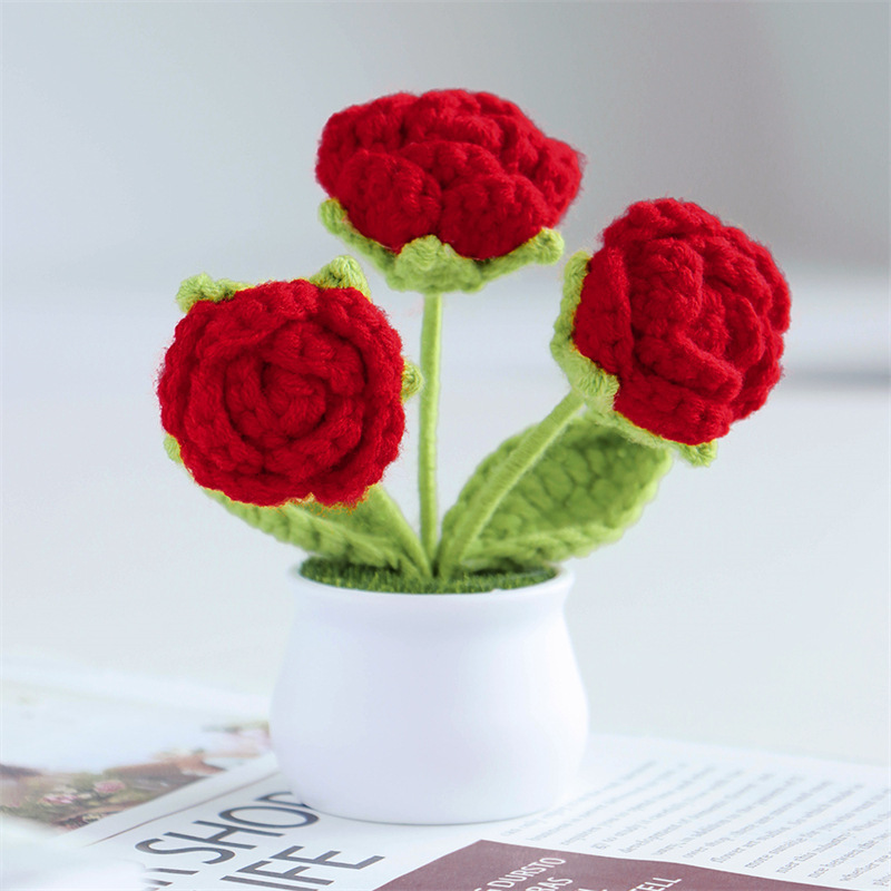 Adorno De Rosa Tejida En Maceta Para San Valentín, Regalo Perfecto Para Ella - mymoonlampes
