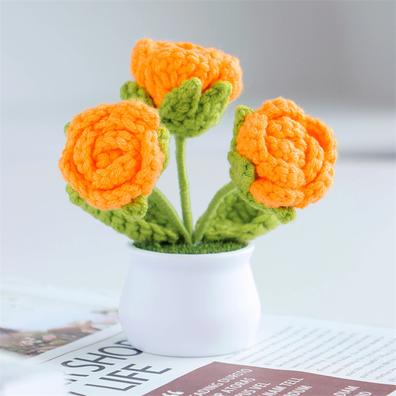 Adorno De Rosa Tejida En Maceta Para San Valentín, Regalo Perfecto Para Ella - mymoonlampes