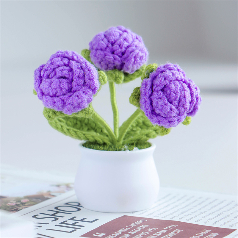 Adorno De Rosa Tejida En Maceta Para San Valentín, Regalo Perfecto Para Ella - mymoonlampes