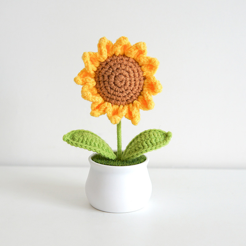 Mini Maceta De Girasol Tejida A Crochet, Dulce Regalo Hecho A Mano Para Ella - mymoonlampes
