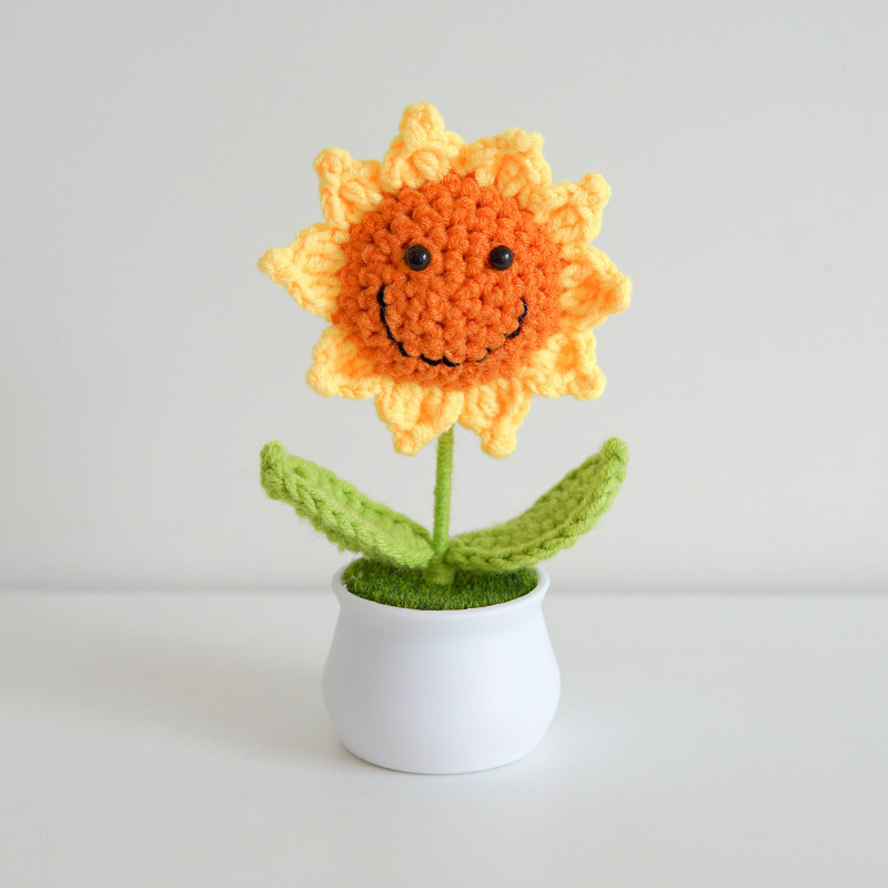 Mini Maceta De Girasol Tejida A Crochet, Dulce Regalo Hecho A Mano Para Ella - mymoonlampes