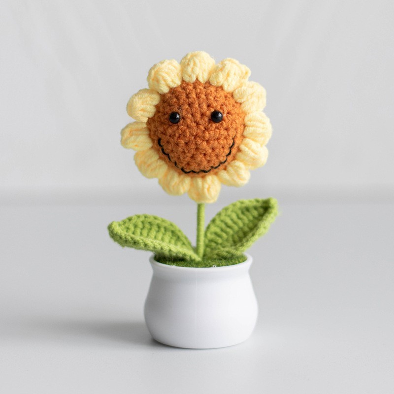 Mini Maceta De Girasol Tejida A Crochet, Dulce Regalo Hecho A Mano Para Ella - mymoonlampes