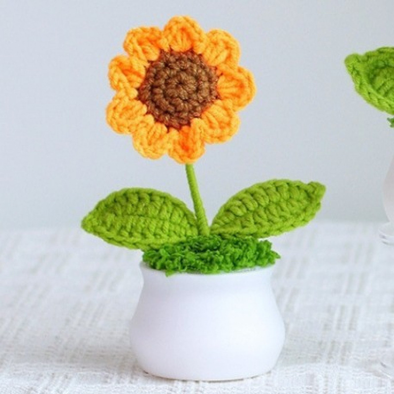 Mini Maceta De Girasol Tejida A Crochet, Dulce Regalo Hecho A Mano Para Ella - mymoonlampes