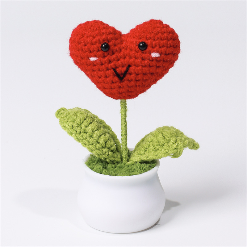 Adorno De Corazón Tejido En Maceta Para San Valentín, Regalo Perfecto Para Ella - mymoonlampes