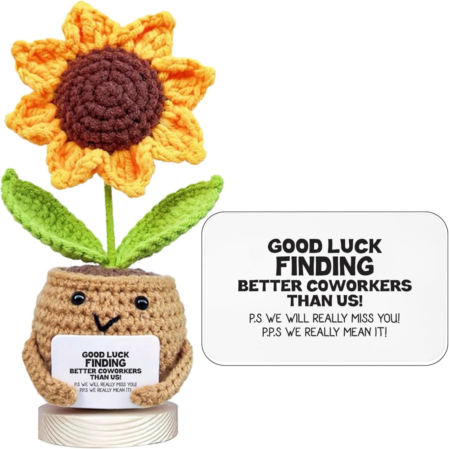 Maceta De Girasol Tejida A Crochet Hecha A Mano: Decoración De Escritorio Con El Mensaje 'está Bien' Para Brindar Apoyo Emocional. - mymoonlampes