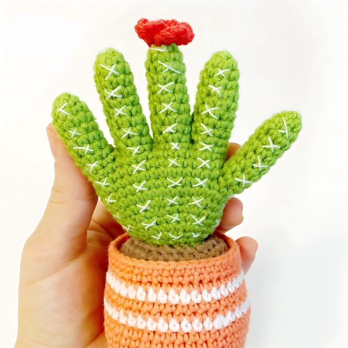 Maceta De Cactus Tejida A Crochet Con Gesto De La Mano - Decoración De Escritorio Con El Dedo Medio - mymoonlampes