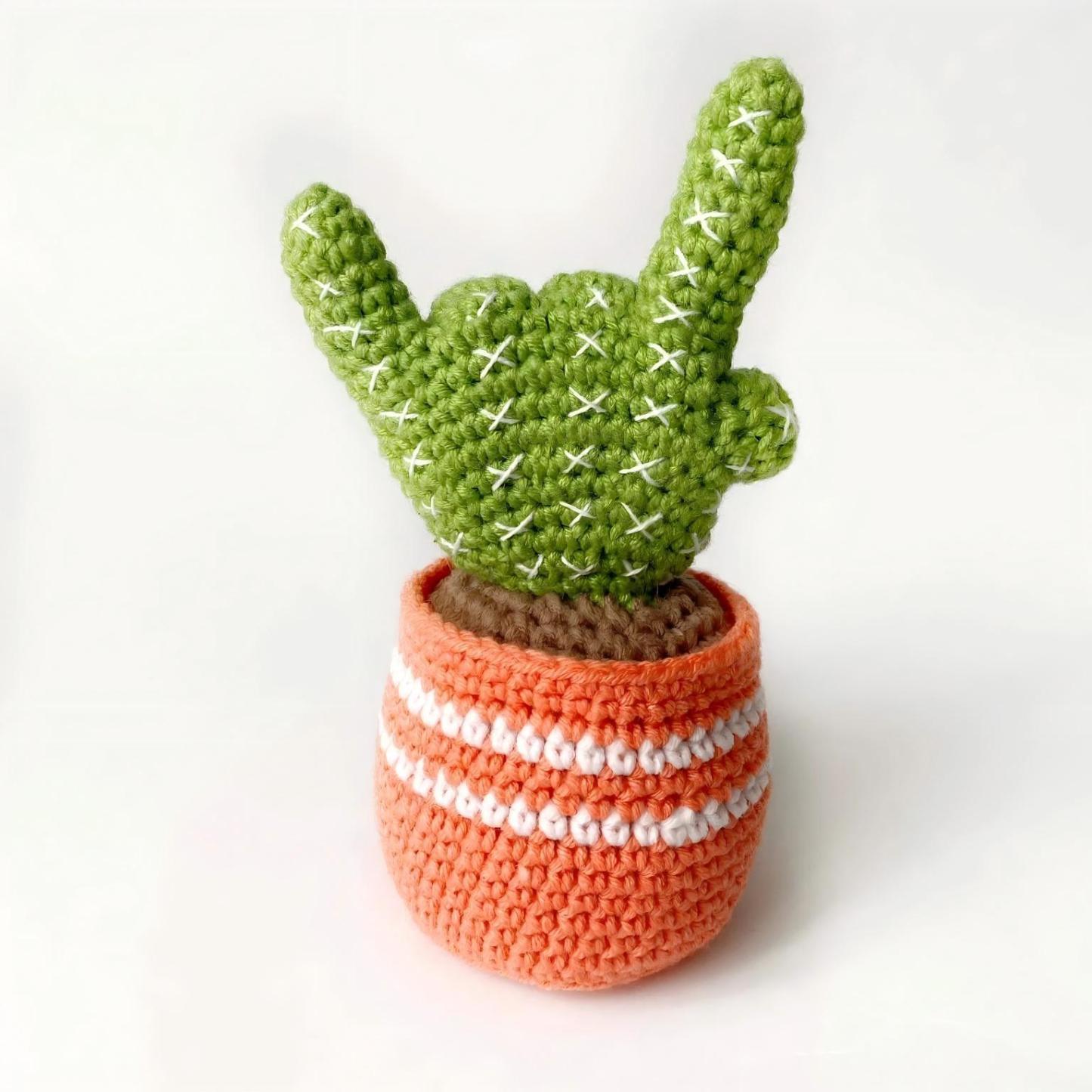 Maceta De Cactus Tejida A Crochet Con Gesto De La Mano - Decoración De Escritorio Con El Dedo Medio - mymoonlampes