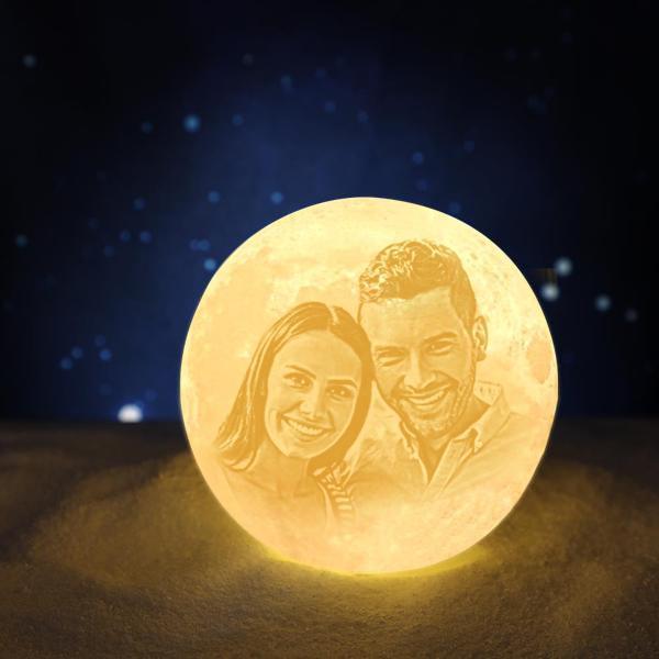 Familia 2 Colores Niños Foto Personalizada Lámpara Luna 3D Impresión Grabado con Nombre