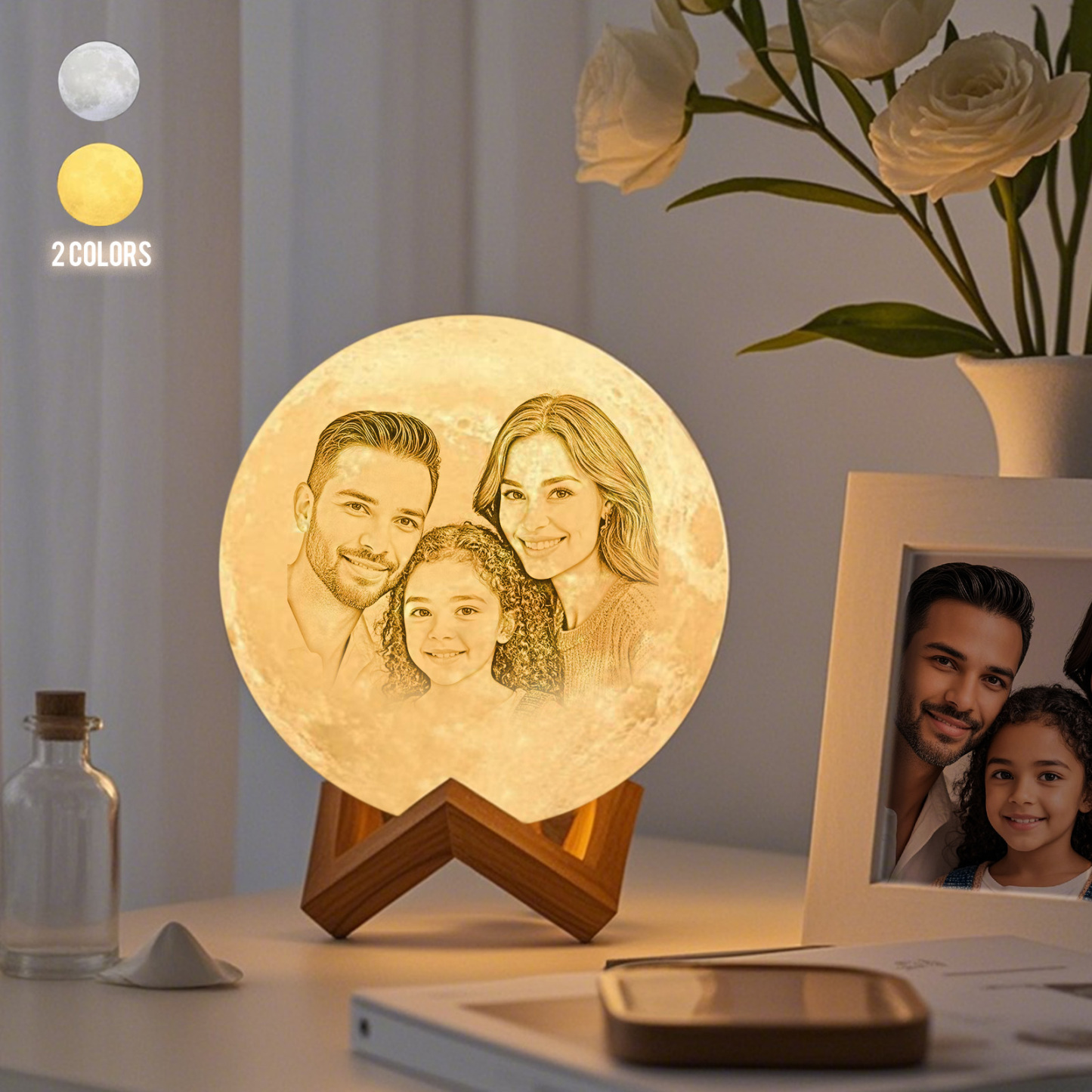 Lámpara Luna de Foto Personalizada 3D Impresión, Lámpara Grabada - Toque Dos Colores