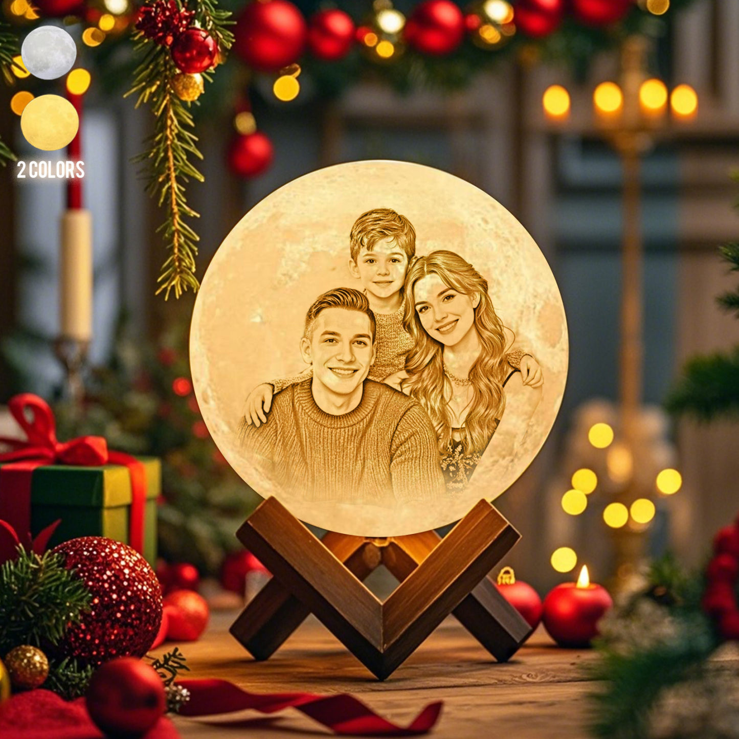 Lámpara Luna de Foto Personalizada 3D Impresión, Lámpara Grabada - Toque Dos Colores