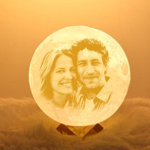 Familia 2 Colores Foto Personalizada Lámpara Luna 3D Impresión Grabado con Nombre