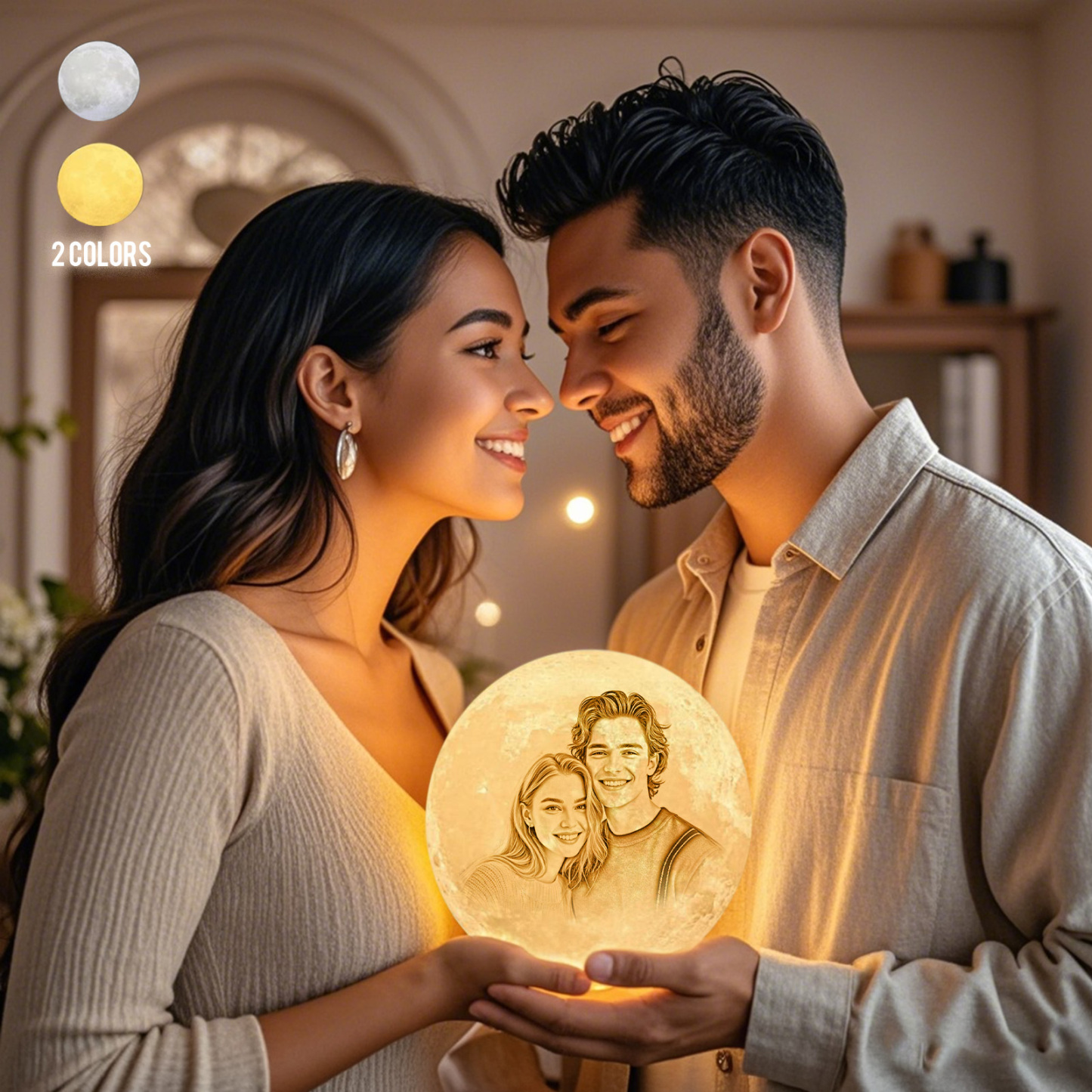 Lámpara Luna de Foto Personalizada 3D Impresión, Lámpara Grabada - Toque Dos Colores