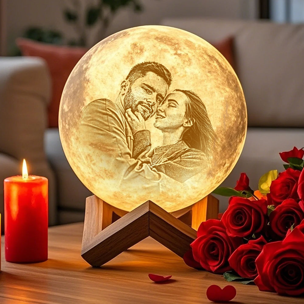 Regalos para Amigo 2 Colores Foto Personalizada Lámpara Luna 3D Impresión Grabado con Nombre