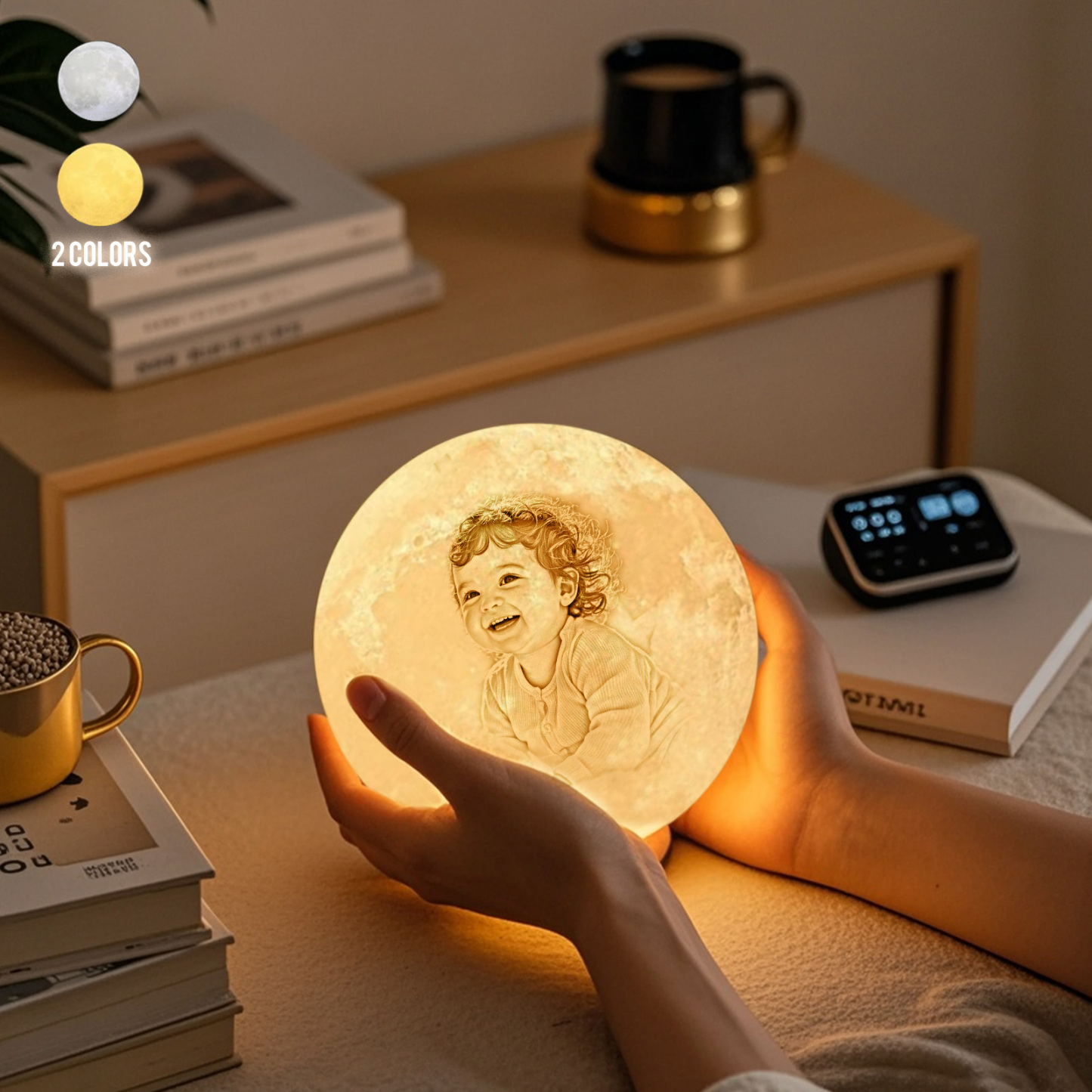 Lámpara Luna de Foto Personalizada 3D Impresión, Lámpara Grabada - Toque Dos Colores