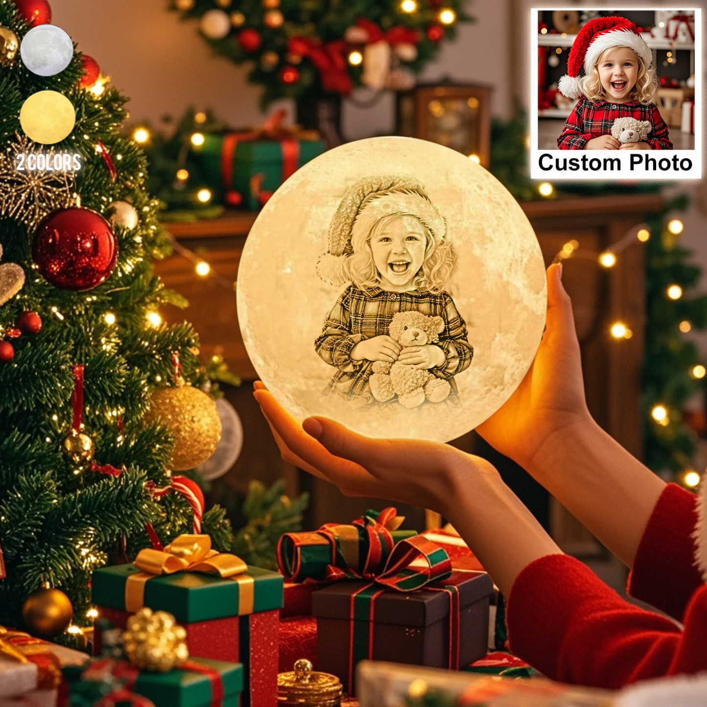 Lámpara Luna de Foto Personalizada 3D Impresión, Lámpara Grabada - Toque Dos Colores