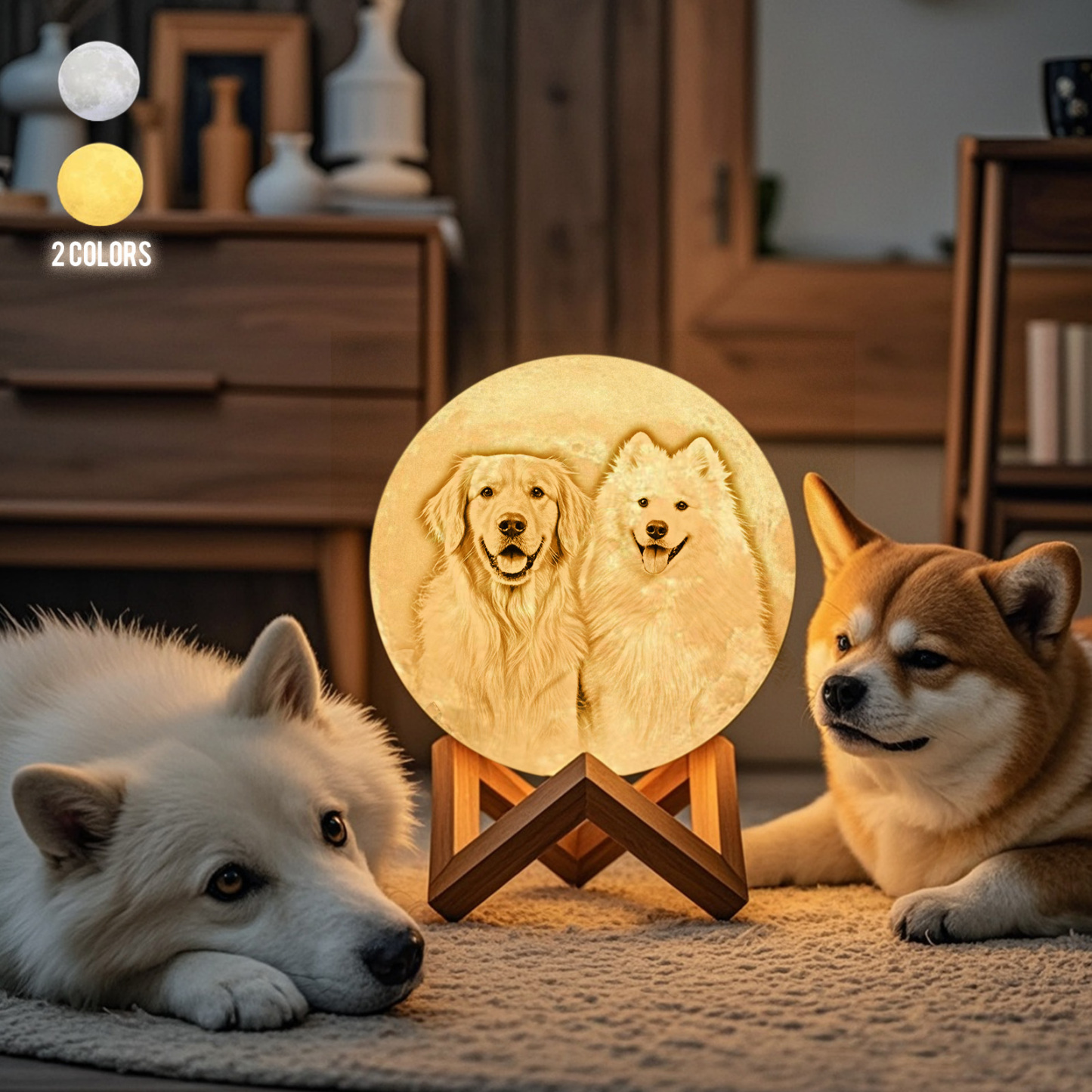 Lámpara Luna de Foto Personalizada 3D Impresión, Lámpara Grabada - Toque Dos Colores