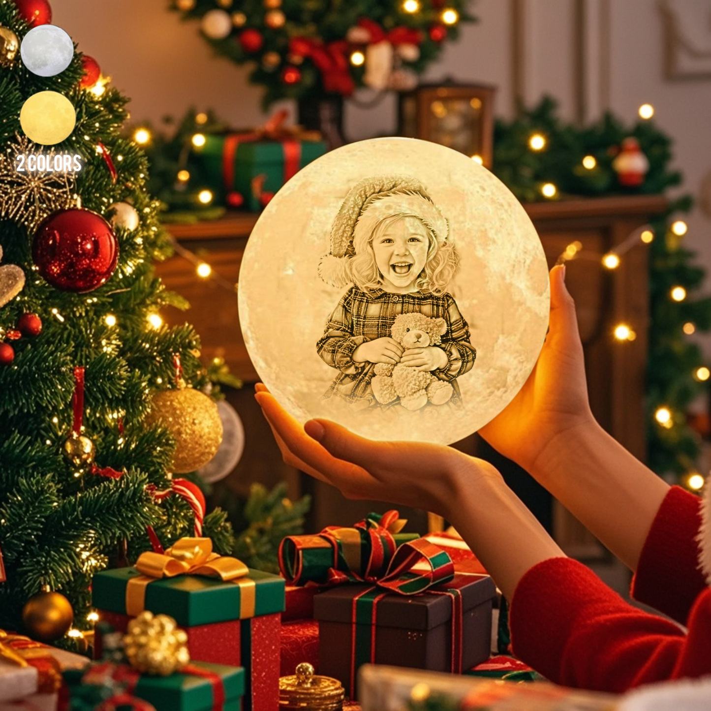 Lámpara Luna de Foto Personalizada 3D Impresión, Lámpara Grabada - Toque Dos Colores