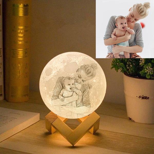 Familia 2 Colores Madre e Hijo Foto Personalizada Lámpara Luna 3D Impresión Grabado con Nombre