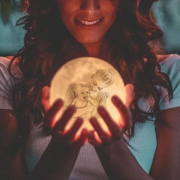 Familia 2 Colores Madre e Hijo Foto Personalizada Lámpara Luna 3D Impresión Grabado con Nombre