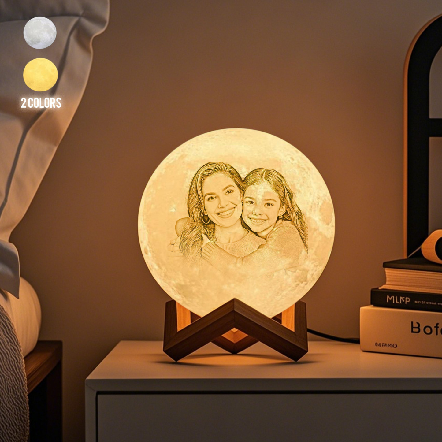 Lámpara Luna de Foto Personalizada 3D Impresión, Lámpara Grabada - Toque Dos Colores