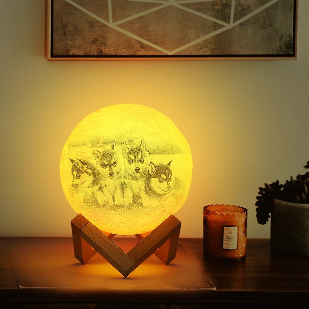 Lámpara de Luz de Luna 3D Foto Personalizada con Grabado de Adorable Mascota