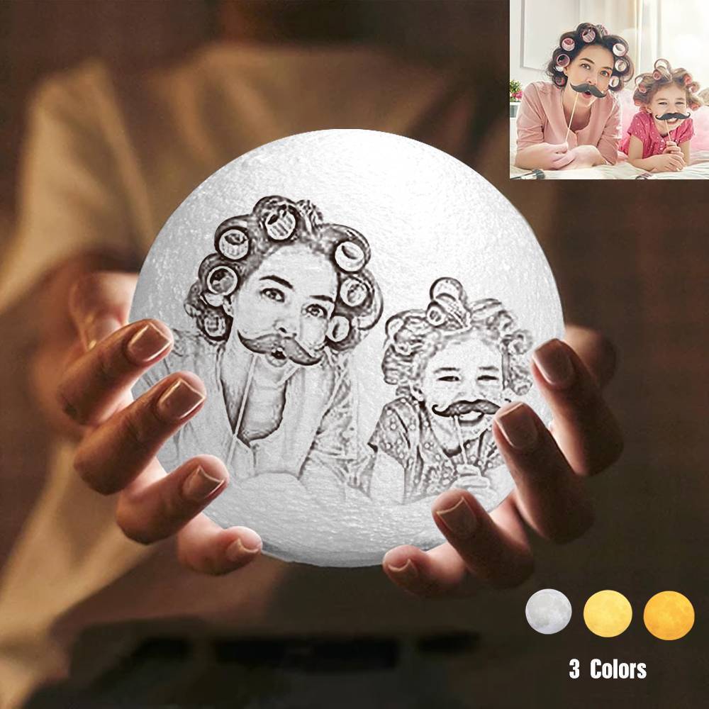Lámpara De Luna Personalizada Con Impresión 3d Y Foto Familiar - Toca Tres Colores - mymoonlampes