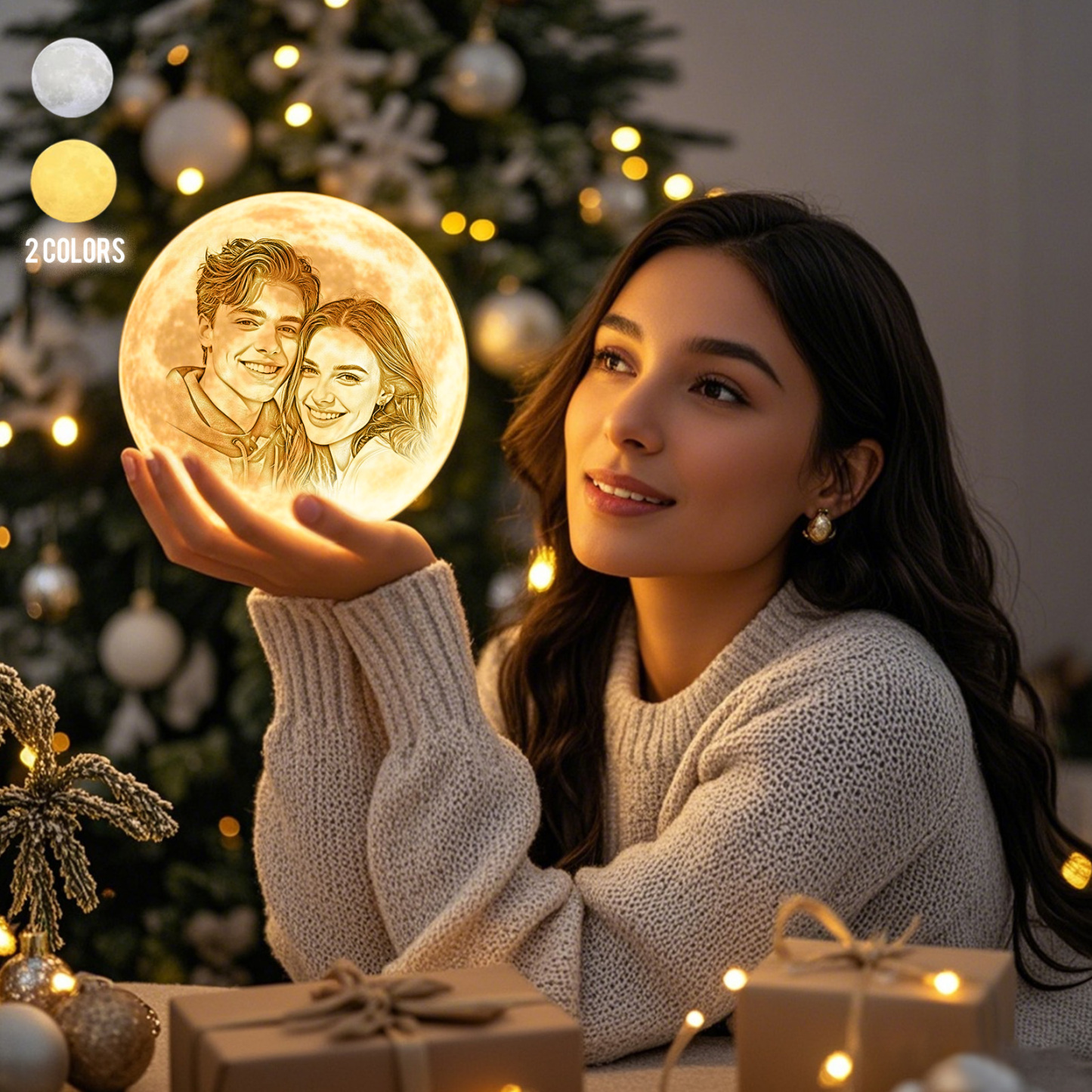 Lámpara Luna de Foto Personalizada 3D Impresión, Lámpara Grabada - Toque Dos Colores