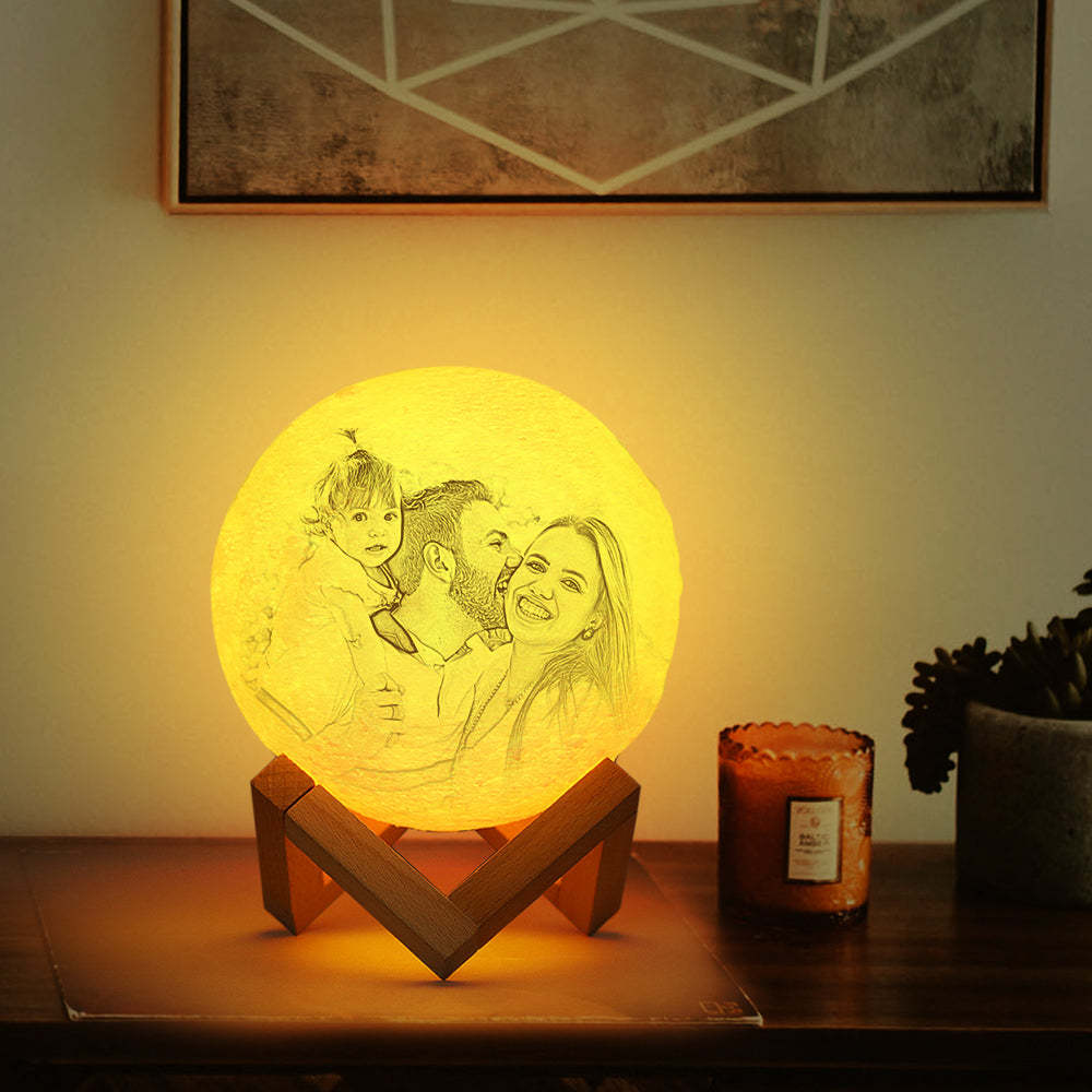 Lámpara De Luna Con Foto Grabada Personalizada E Impresión 3d: El Mejor Regalo Para La Familia - Toca Tres Colores - mymoonlampes
